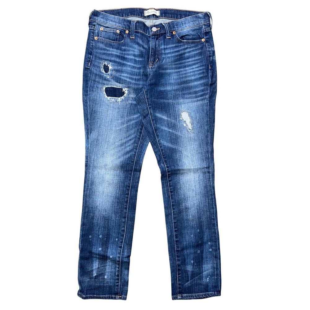 Madewell Slim Boyjean Distressed Paint Splatter Denim Jeans Blue A0376 Size 28